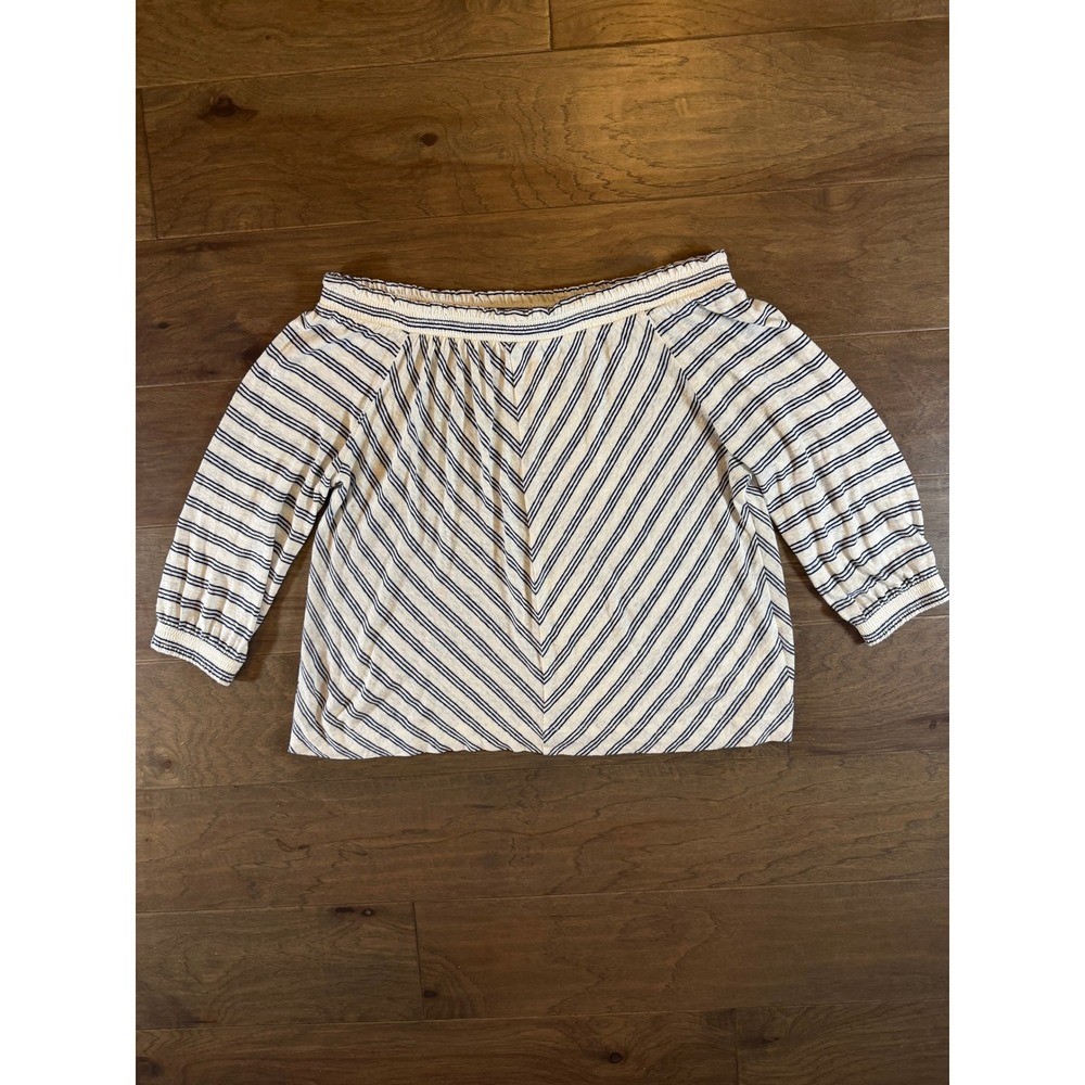 Whistles‎ Womens Navy White Striped Off the Shoulder Knit Top Size M Portugal